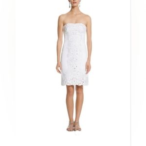 White House/Black Market White Beaded Strapless Embroidered Shift Dress